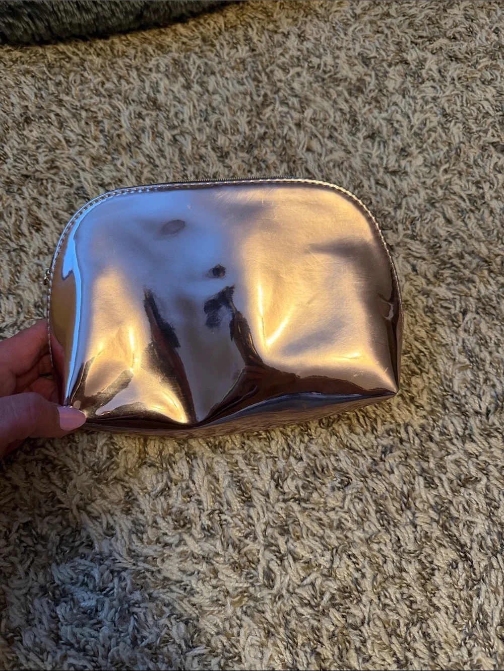 Yves Saint Laurent Metallic Rose Gold Zip Cosmetic Pouch